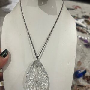 Elegant Sterling Silver Necklace with huge glass Pendant Necklace